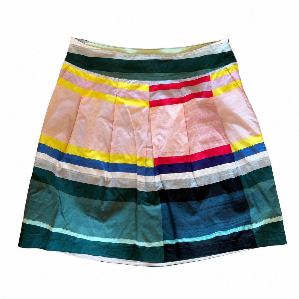 Mexx Metropolitan Womens Multi Color Striped Pleated A-Line Skirt Pockets SZ 10